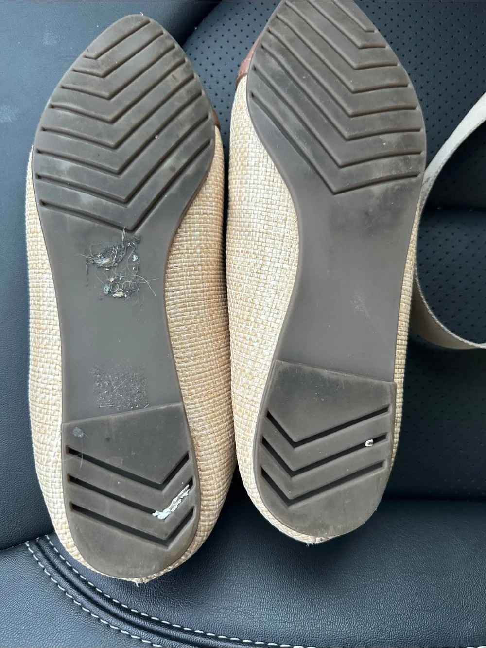 me too Tan Pointed-Toe Buckle Flats with Woven Trim